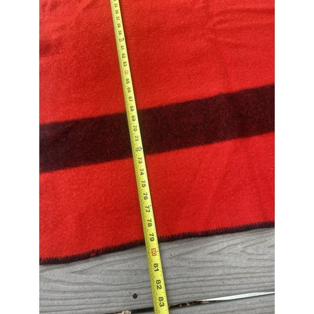 Vintage Highlander Red Striped Wool Blanket Pure Wool Cabin Camp 80x70 L 3.5 Pt
